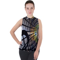 Music Treble Clef Minimal Mock Neck Chiffon Sleeveless Top