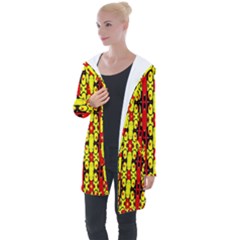 Red Black Yellow-9 Longline Hooded Cardigan by ArtworkByPatrick