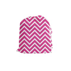 Chevrons Zigzag Pattern Design Pink White Drawstring Pouch (Medium)