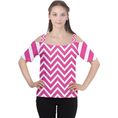 Chevrons Zigzag Pattern Design Pink White Cutout Shoulder Tee