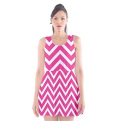 Chevrons Zigzag Pattern Design Pink White Scoop Neck Skater Dress by Wegoenart