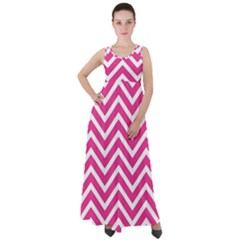 Chevrons Zigzag Pattern Design Pink White Empire Waist Velour Maxi Dress