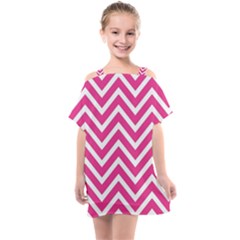 Chevrons Zigzag Pattern Design Pink White Kids  One Piece Chiffon Dress by Wegoenart