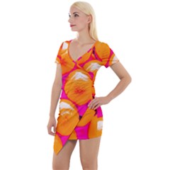 Pop Art Tennis Balls Short Sleeve Asymmetric Mini Dress by essentialimage