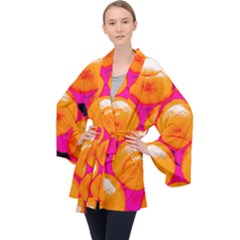Pop Art Tennis Balls Long Sleeve Velvet Kimono  by essentialimage