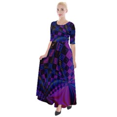 Background Silky Geometric Fractal Half Sleeves Maxi Dress by Wegoenart