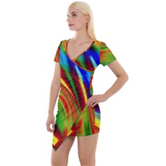 Artwork Digital Art Fractal Colors Short Sleeve Asymmetric Mini Dress by Wegoenart