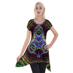 Artwork Fractal Digital Art Short Sleeve Side Drop Tunic by Wegoenart