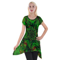 Art Artwork Fractal Digital Art  Green Short Sleeve Side Drop Tunic by Wegoenart