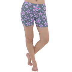 Seamless Pattern Flowers Pink Lightweight Velour Yoga Shorts by Wegoenart