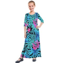 Leaves Picture Tropical Plant Kids  Quarter Sleeve Maxi Dress