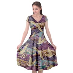 Textile Fabric Cloth Pattern Cap Sleeve Wrap Front Dress
