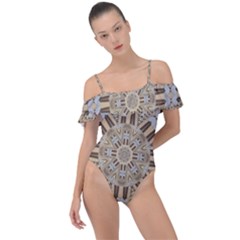 Wood And Wood With Hearts And More Wood Ornate Frill Detail One Piece Swimsuit by pepitasart