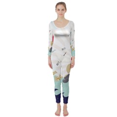 Mountain Sun Japanese Illustration Long Sleeve Catsuit