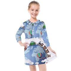 Earth Rocket Vector Earth Kids  Quarter Sleeve Shirt Dress by Vaneshart