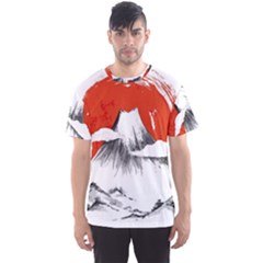 Mount Fuji Mountain Ink Wash Painting Men s Sports Mesh Tee