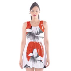 Mount Fuji Mountain Ink Wash Painting Scoop Neck Skater Dress