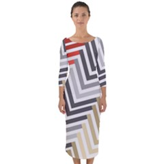 Abstract Colorful Geometric Pattern Quarter Sleeve Midi Bodycon Dress