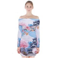 Japan National Cherry Blossom Festival Japanese Long Sleeve Off Shoulder Dress