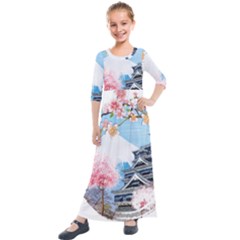 Japan National Cherry Blossom Festival Japanese Kids  Quarter Sleeve Maxi Dress