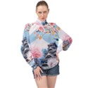 Japan National Cherry Blossom Festival Japanese High Neck Long Sleeve Chiffon Top View1