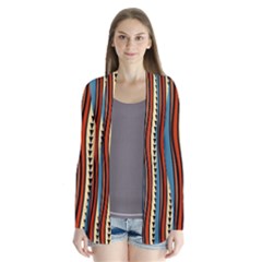 Stripes Hand Drawn Tribal Colorful Background Pattern Drape Collar Cardigan