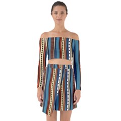 Stripes Hand Drawn Tribal Colorful Background Pattern Off Shoulder Top With Skirt Set