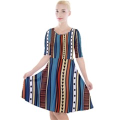 Stripes Hand Drawn Tribal Colorful Background Pattern Quarter Sleeve A-line Dress