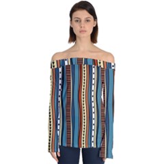 Stripes Hand Drawn Tribal Colorful Background Pattern Off Shoulder Long Sleeve Top