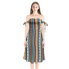 Stripes Hand Drawn Tribal Colorful Background Pattern Shoulder Tie Bardot Midi Dress by Vaneshart