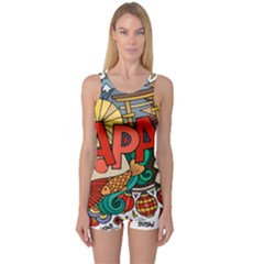 Earthquake And Tsunami Drawing Japan Illustration One Piece Boyleg Swimsuit