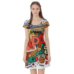 Earthquake And Tsunami Drawing Japan Illustration Short Sleeve Skater Dress