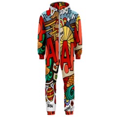 Earthquake And Tsunami Drawing Japan Illustration Hooded Jumpsuit (Men) 