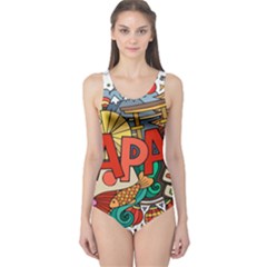 Earthquake And Tsunami Drawing Japan Illustration One Piece Swimsuit