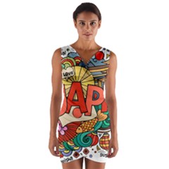 Earthquake And Tsunami Drawing Japan Illustration Wrap Front Bodycon Dress