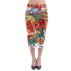 Earthquake And Tsunami Drawing Japan Illustration Midi Pencil Skirt