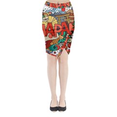 Earthquake And Tsunami Drawing Japan Illustration Midi Wrap Pencil Skirt