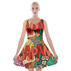 Earthquake And Tsunami Drawing Japan Illustration Velvet Skater Dress