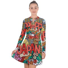 Earthquake And Tsunami Drawing Japan Illustration Long Sleeve Panel Dress