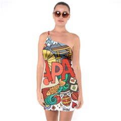 Earthquake And Tsunami Drawing Japan Illustration One Soulder Bodycon Dress