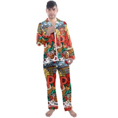 Earthquake And Tsunami Drawing Japan Illustration Men s Satin Pajamas Long Pants Set