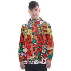 Earthquake And Tsunami Drawing Japan Illustration Men s Front Pocket Pullover Windbreaker