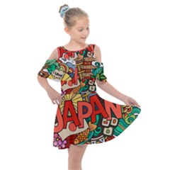 Earthquake And Tsunami Drawing Japan Illustration Kids  Shoulder Cutout Chiffon Dress