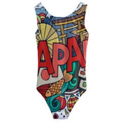 Earthquake And Tsunami Drawing Japan Illustration Kids  Cut-Out Back One Piece Swimsuit