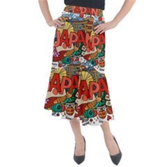 Earthquake And Tsunami Drawing Japan Illustration Midi Mermaid Skirt