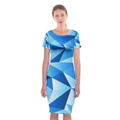 Triangles Abstract Blue Classic Short Sleeve Midi Dress