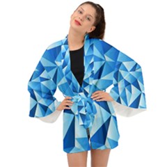 Triangles Abstract Blue Long Sleeve Kimono