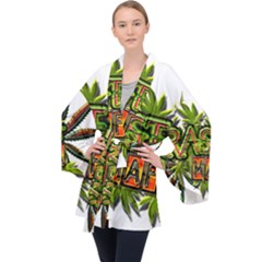 Cannabis Hemp Hashish Illegal Drug Trade Rasta Long Sleeve Velvet Kimono  by Vaneshart