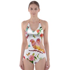 Watercolour Flowers Watercolor Painting Drawing Cut-out One Piece Swimsuit by Vaneshart