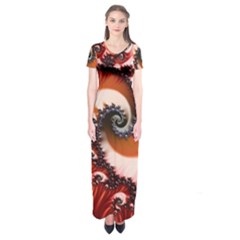 Abstract Fractal Patterns Red Short Sleeve Maxi Dress